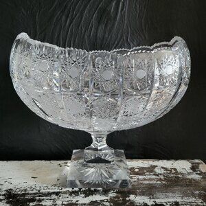 Heavy Bohemian Queen Lace Cut Crystal Centerpiece Console Pedestal Bowl
